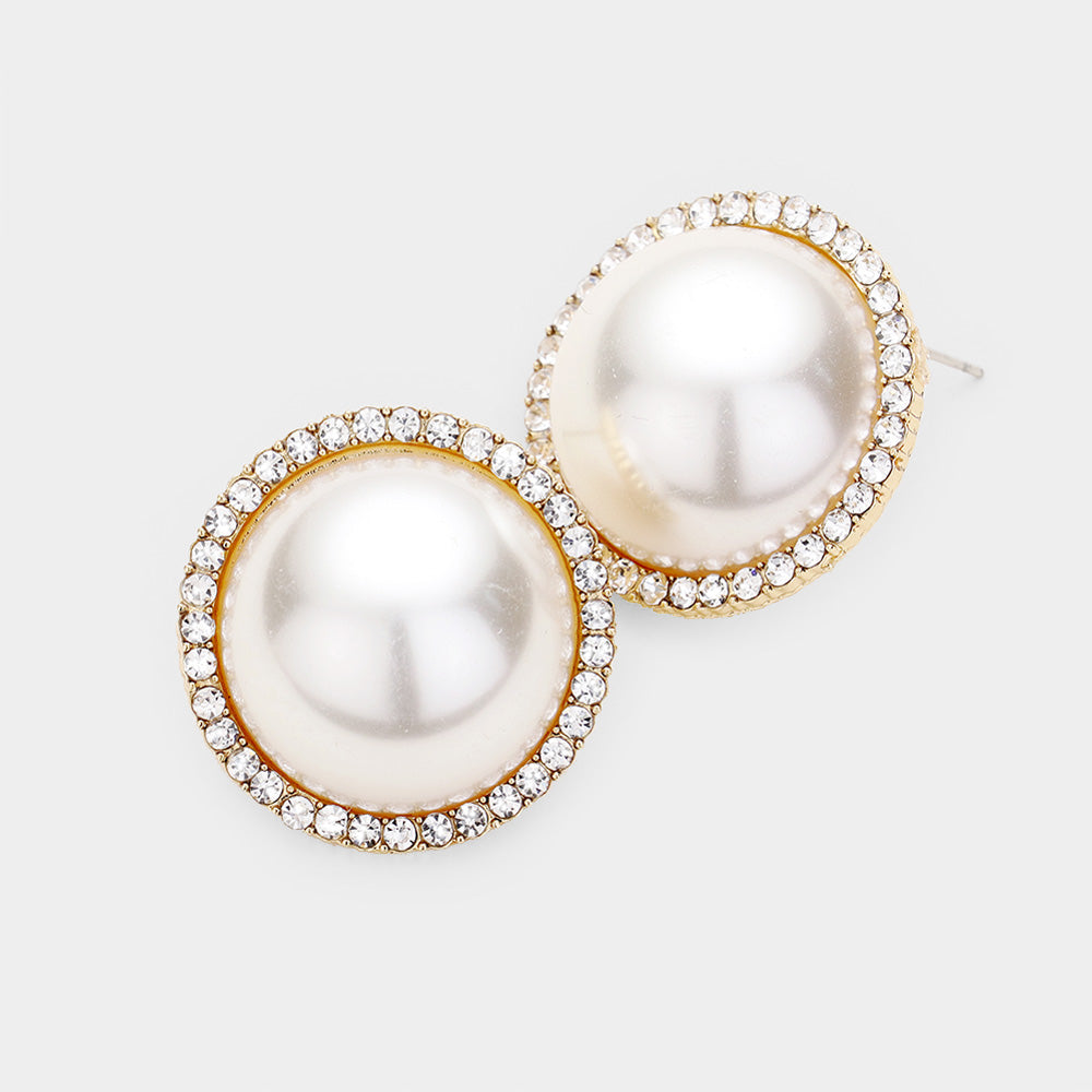 Madeline Love Clear, Cream, Gold Pearl Rhinestone Pave Earrings