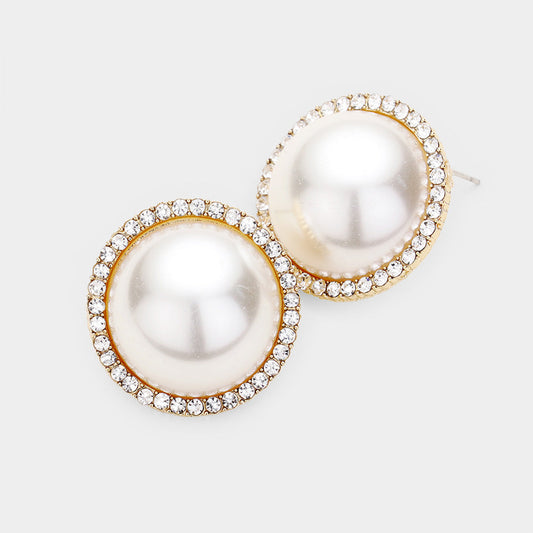 Madeline Love Clear, Cream, Gold Pearl Rhinestone Pave Earrings