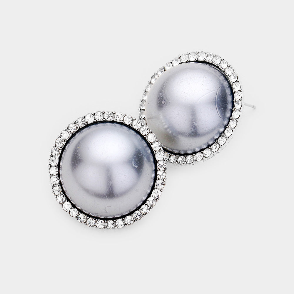 Madeline Love Clear, Hematite Pearl Rhinestone Pave Earrings