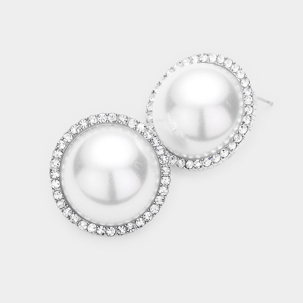 Madeline Love Clear, Silver, White Pearl Rhinestone Pave Earrings