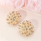 Madeline Love Cream, Gold Beaded Pearl Rhinestone Embellished Dome Earrings