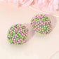 Madeline Love Pink&Green, Silver Beaded Pearl Rhinestone Embellished Dome Earrings