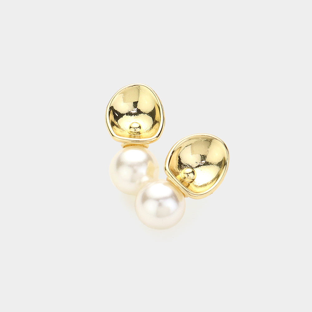 Madeline Love Cream, Gold Pearl Pointed Stud Earrings