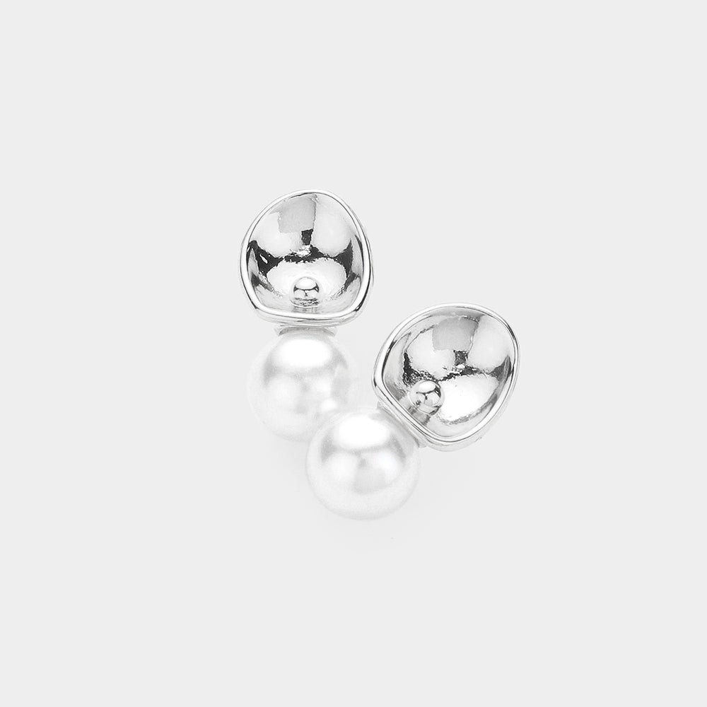 Madeline Love Cream, Rhodium Pearl Pointed Stud Earrings