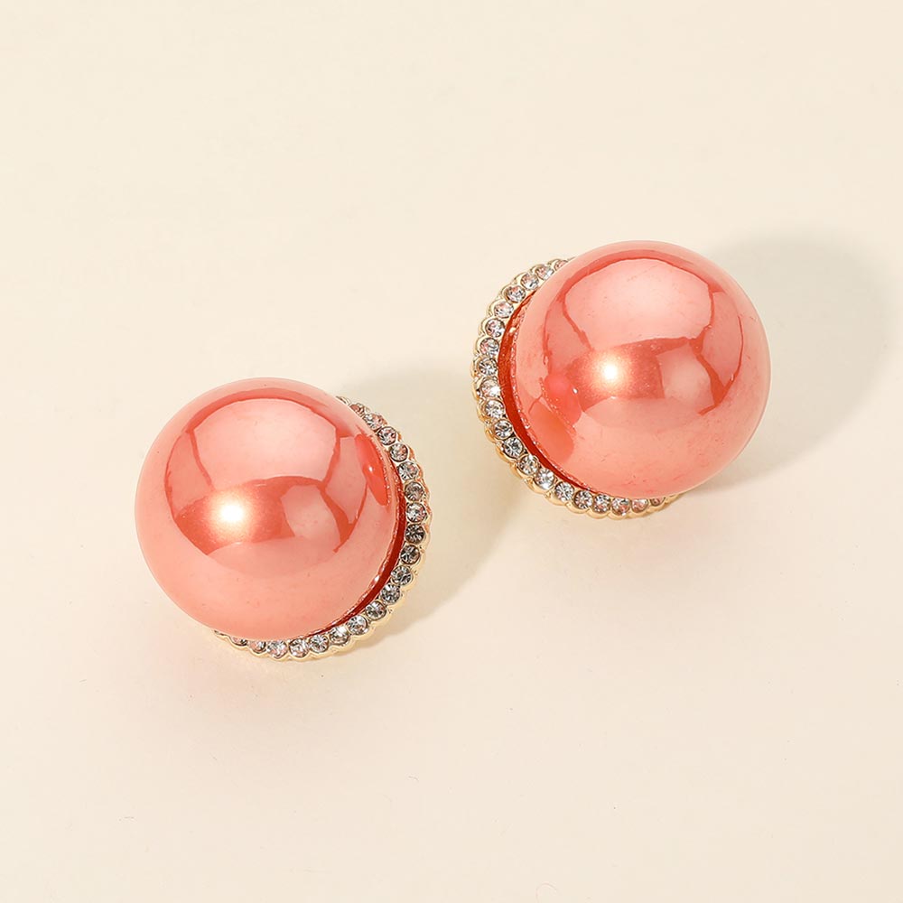 Madeline Love Gold, Orange Oversized Rhinestone Halo Pearl Earrings