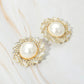 Madeline Love Gold Pearl Accent Crystal Halo Sunburst Rim Earrings