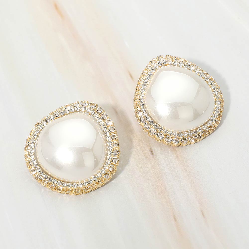 Madeline Love Gold Teardrop Pearl Halo Earrings
