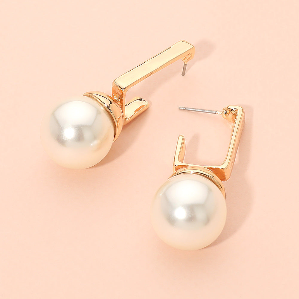Madeline Love Cream, Gold Sculpted Pearl Drop Earrings