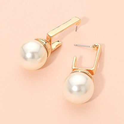 Madeline Love Cream, Gold Sculpted Pearl Drop Earrings
