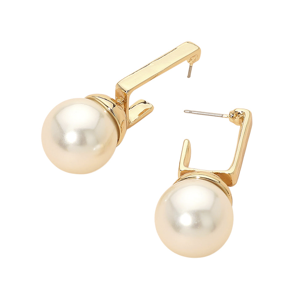 Madeline Love Cream, Gold Sculpted Pearl Drop Earrings - desc