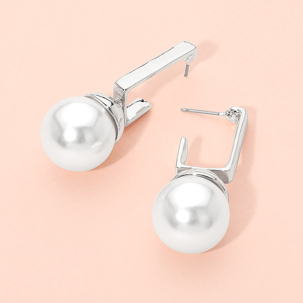 Madeline Love Rhodium, White Sculpted Pearl Drop Earrings