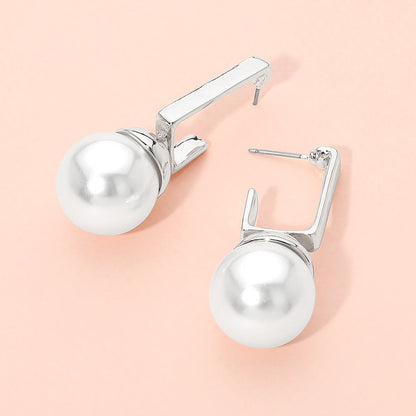 Madeline Love Rhodium, White Sculpted Pearl Drop Earrings