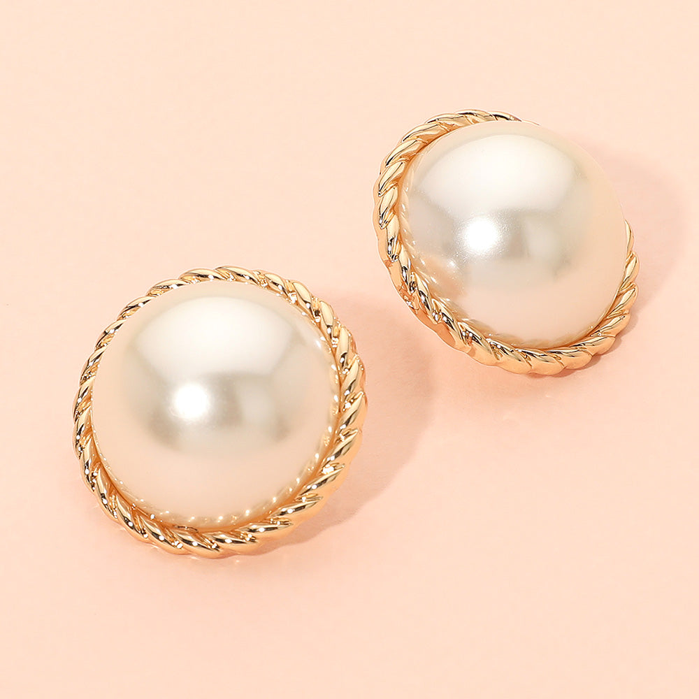 Madeline Love Cream, Gold Bold Classic Dome Pearl Earrings