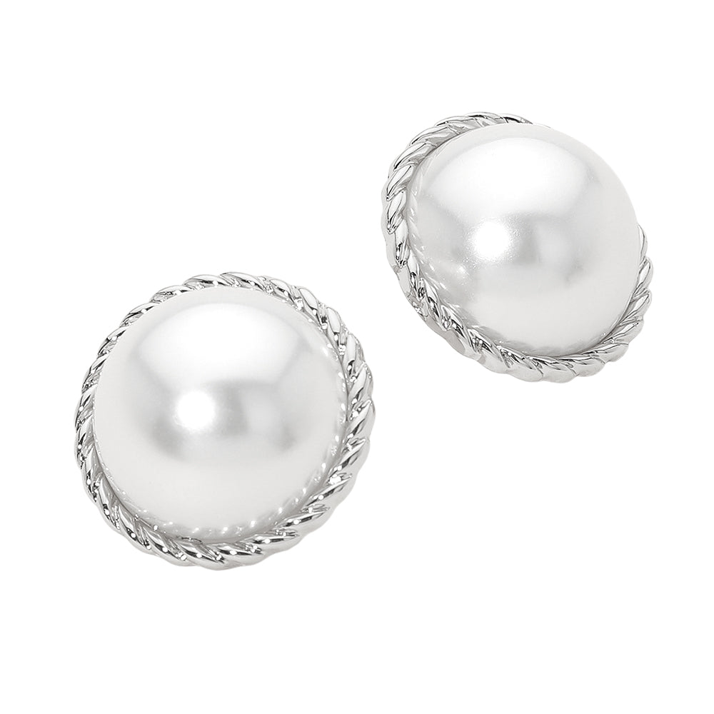 Madeline Love Rhodium, White Bold Classic Dome Pearl Earrings - desc