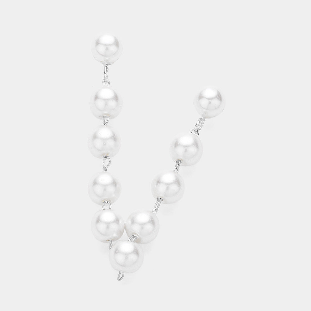 Madeline Love Silver Pearl Link Dropdown Earrings - desc