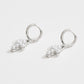 Madeline Love Silver, White Gold White Gold Dipped Center Pearl Cross Charm Drop Mini Huggie Hoop Earrings - desc