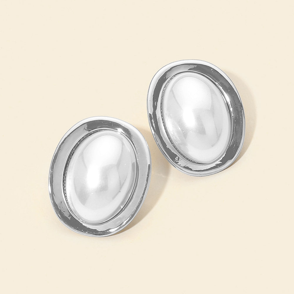 Madeline Love Rhodium Oversized Oval Pearl Statement Earrings