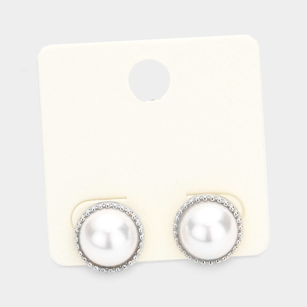 Madeline Love White Metal Trimmed Pearl Stud Earrings