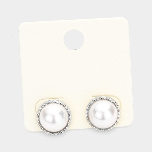 Madeline Love White Metal Trimmed Pearl Stud Earrings