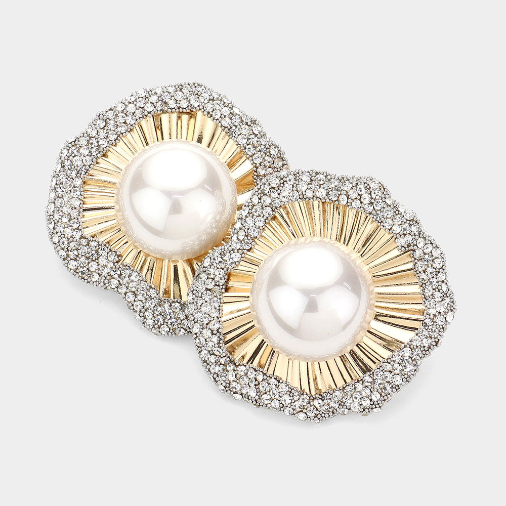 Madeline Love Gold Pearl Rhinestone Flower Earrings