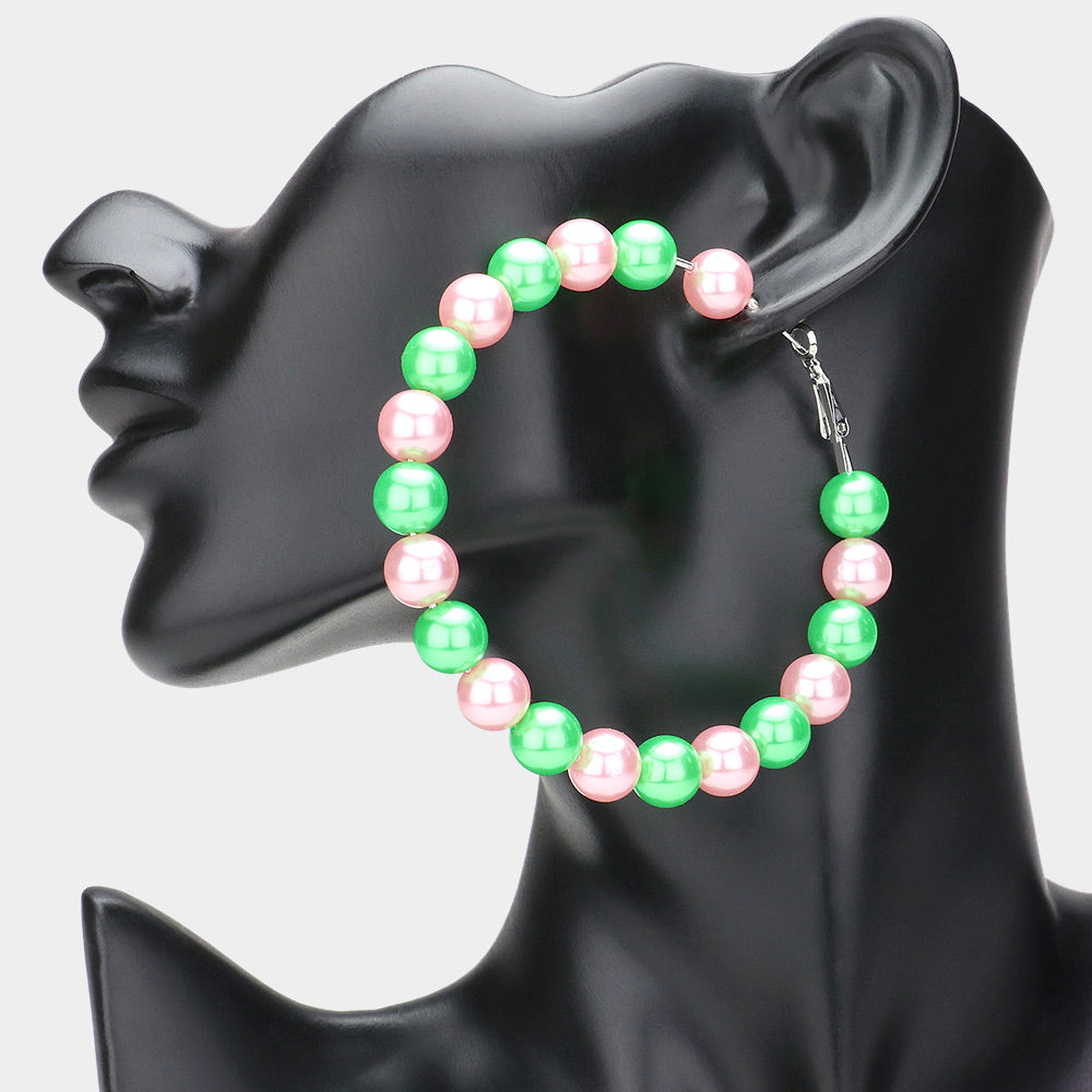Madeline Love Pink&Green Oversized Pearl Hoop Earrings