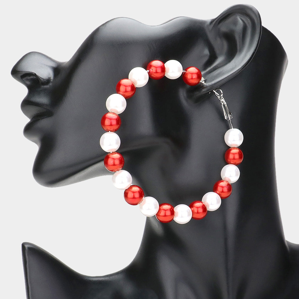 Madeline Love Red Oversized Pearl Hoop Earrings