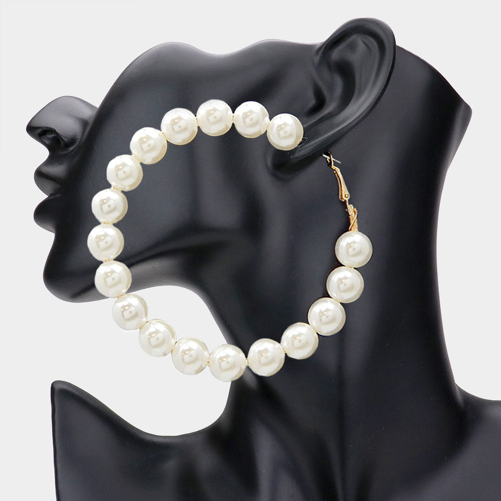 Madeline Love Cream Oversized Pearl Hoop Earrings