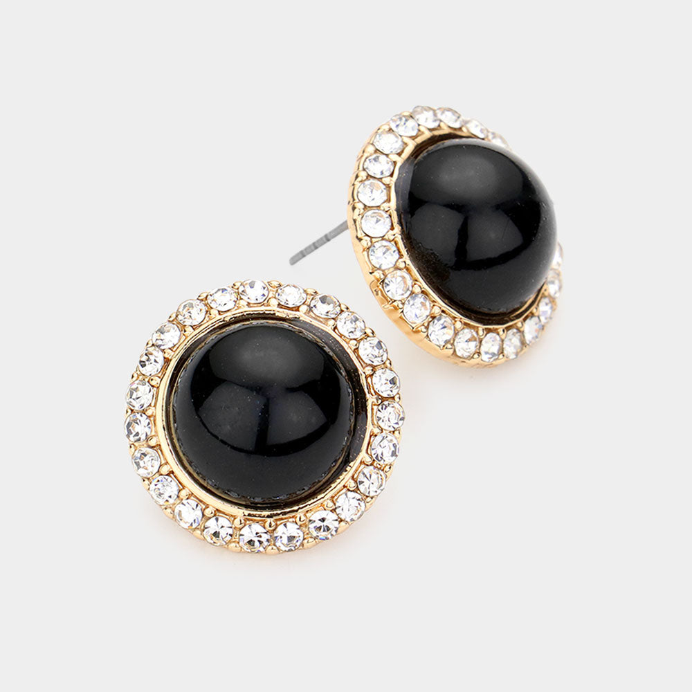 Madeline Love Black Rhinestone Trimmed Round Pearl Stud Earrings