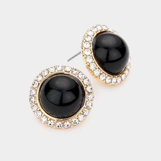 Madeline Love Black Rhinestone Trimmed Round Pearl Stud Earrings