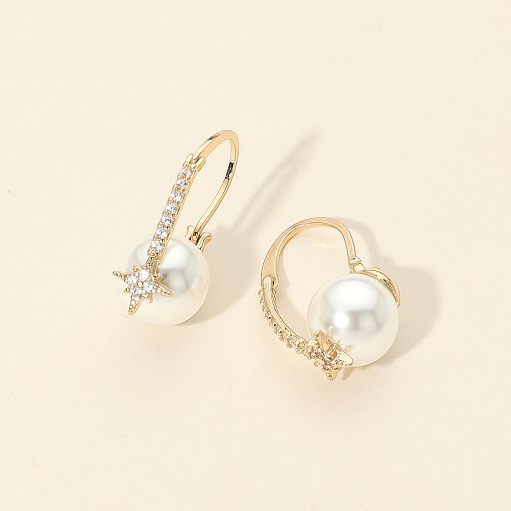 Madeline Love Cream, Gold Rhinestone Star Accent Pearl Drop Earrings