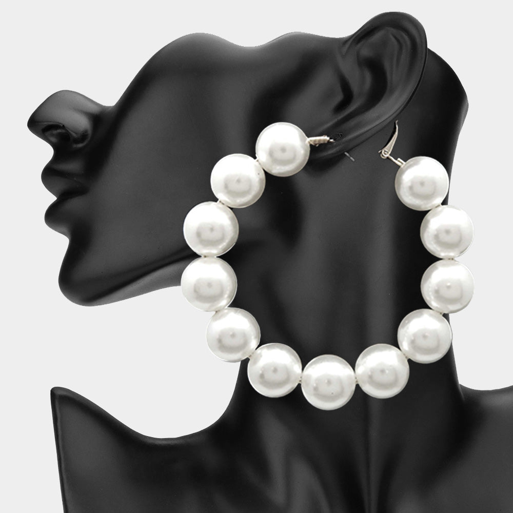 Madeline Love Cream, Gold Oversized Pearl Hoop Earrings