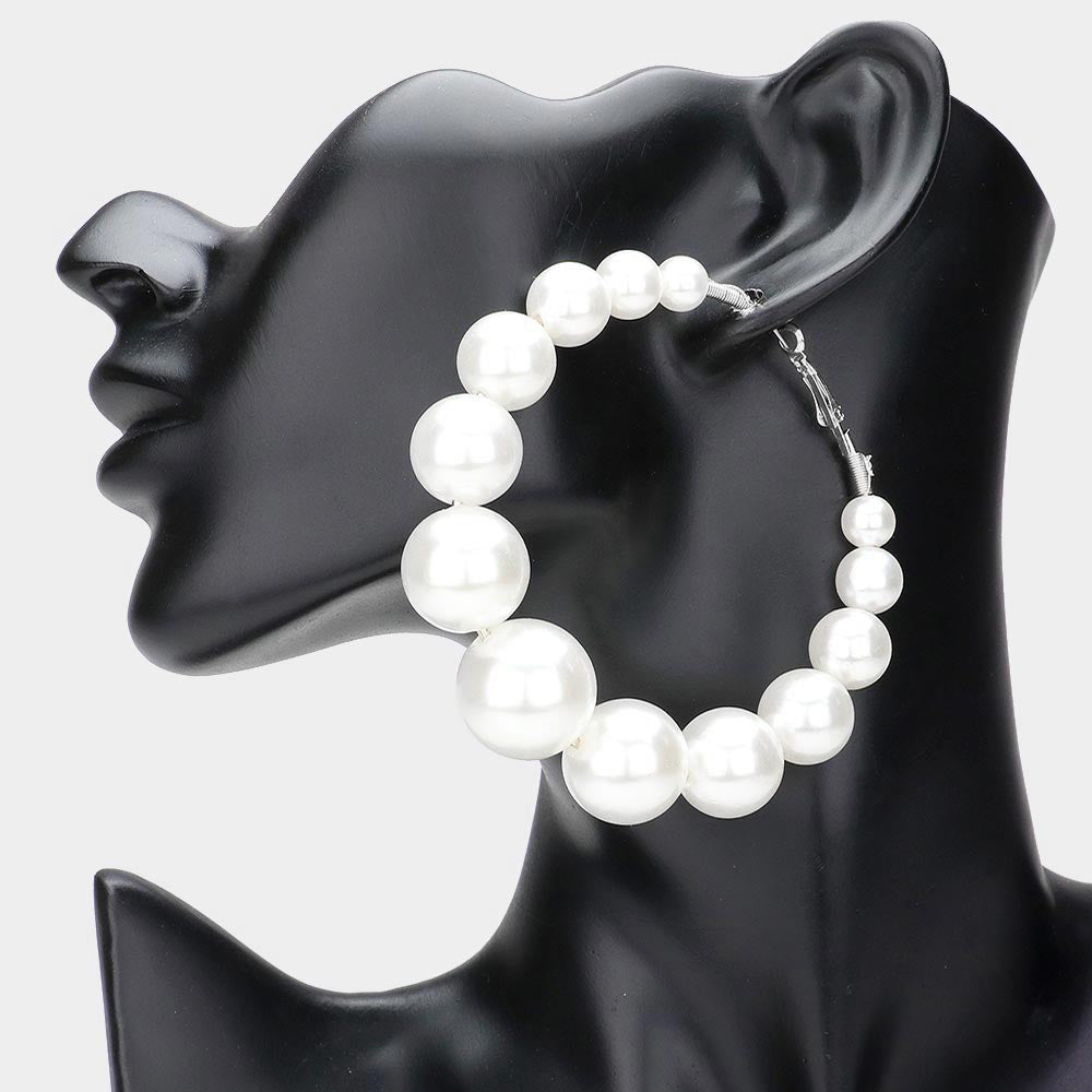 Madeline Love Rhodium, White Oversize Pearl Hoop Earrings