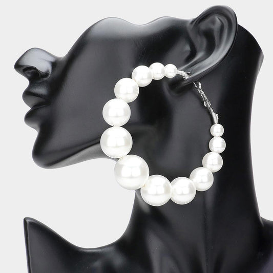 Madeline Love Rhodium, White Oversize Pearl Hoop Earrings
