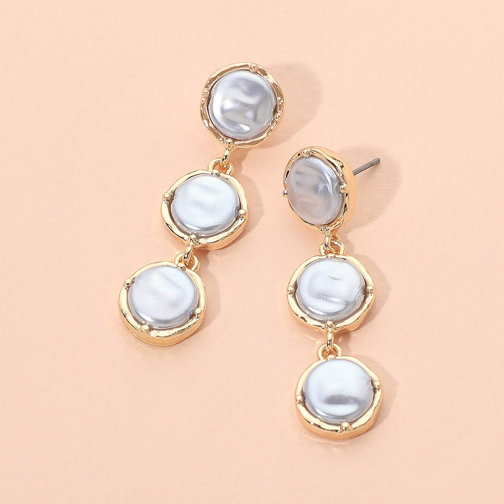 Madeline Love Gold, Light Blue Triple Pearl Cluster Drop Earrings