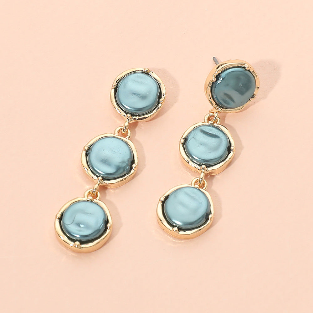 Madeline Love Gold, Turquoise Triple Pearl Cluster Drop Earrings