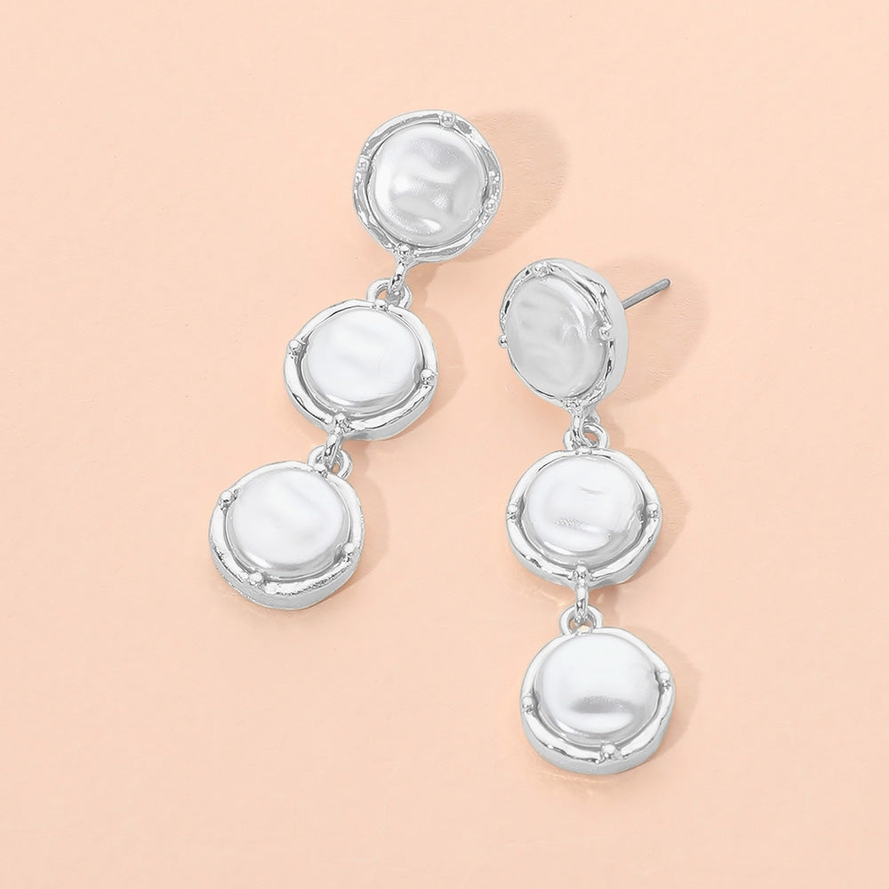 Madeline Love Cream, Silver Triple Pearl Cluster Drop Earrings