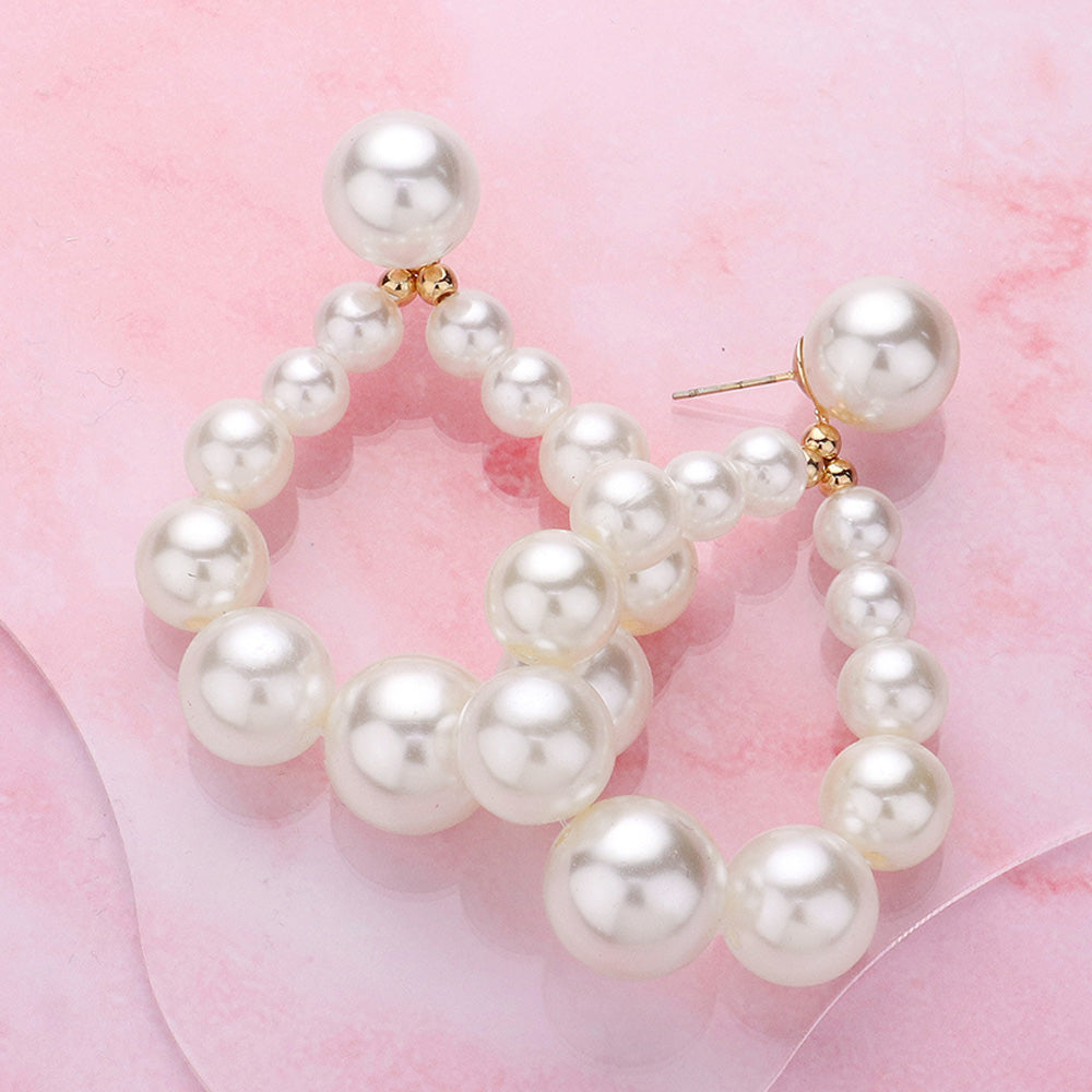Madeline Love Cream, Gold Pearl Beaded Teardrop Dangle Earrings