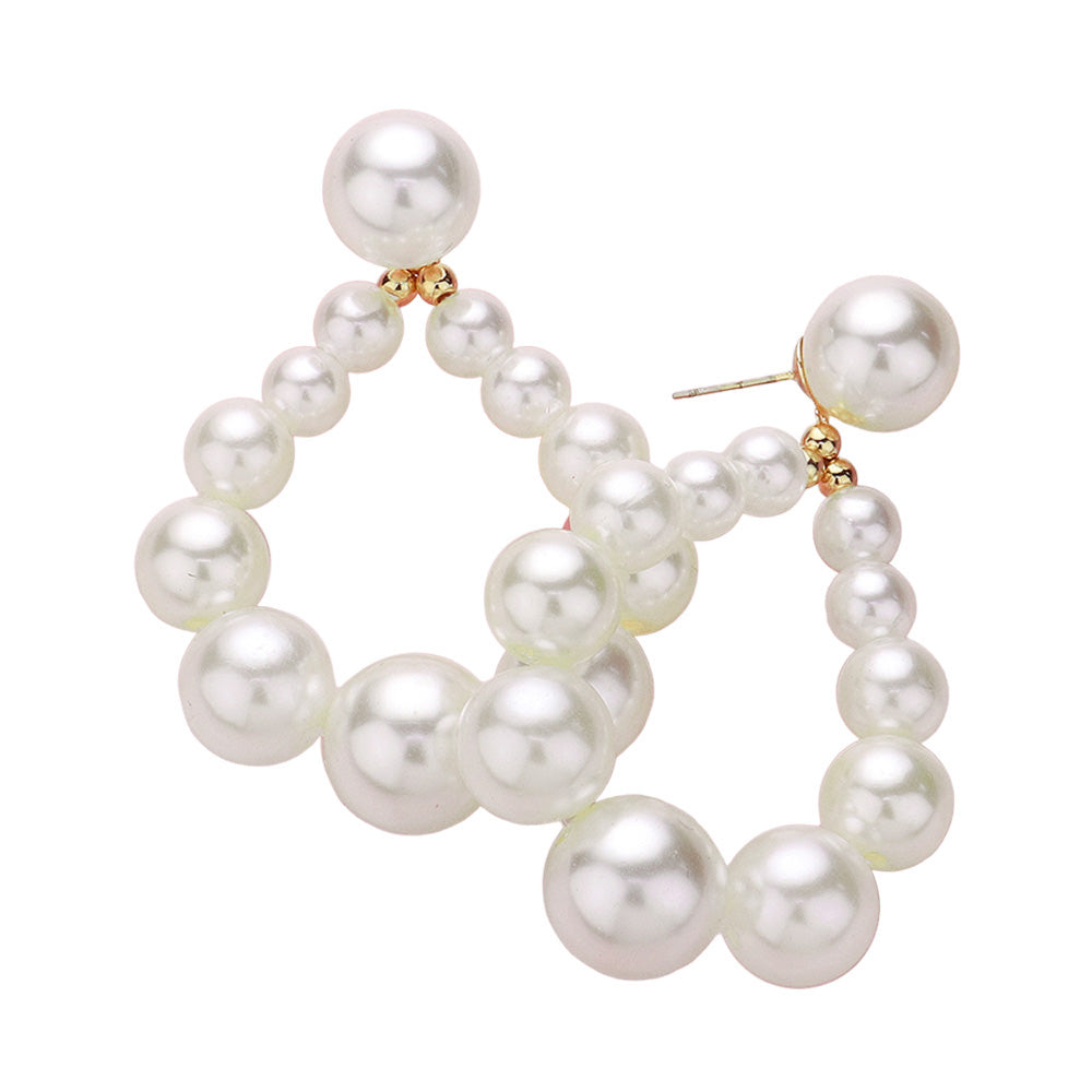 Madeline Love Cream, Gold Pearl Beaded Teardrop Dangle Earrings - desc