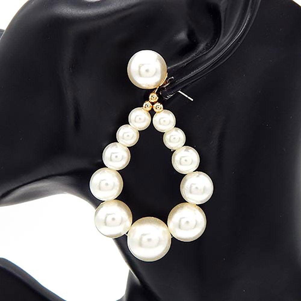 Madeline Love Cream, Gold Pearl Beaded Teardrop Dangle Earrings - extra