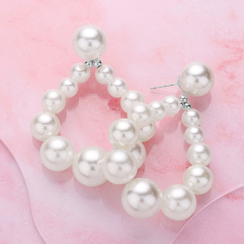 Madeline Love Rhodium, White Pearl Beaded Teardrop Dangle Earrings