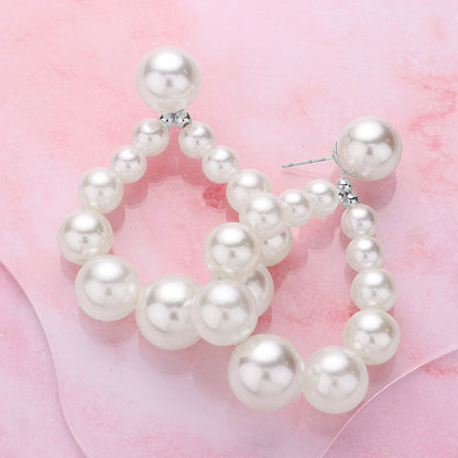 Madeline Love Rhodium, White Pearl Beaded Teardrop Dangle Earrings