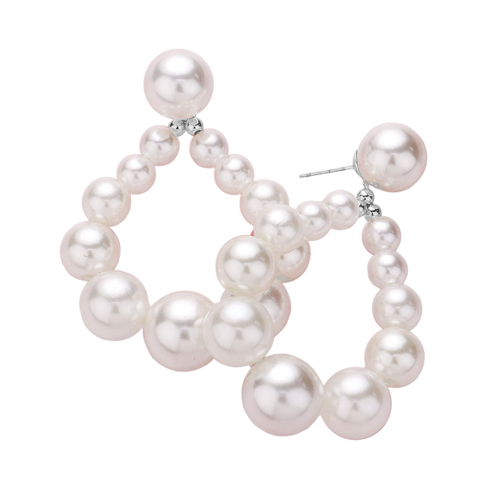 Madeline Love Rhodium, White Pearl Beaded Teardrop Dangle Earrings - desc