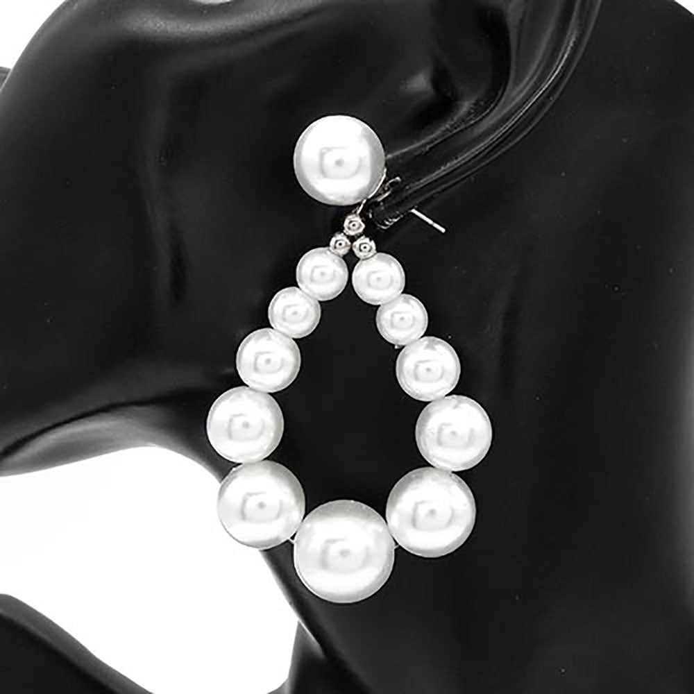 Madeline Love Rhodium, White Pearl Beaded Teardrop Dangle Earrings - extra