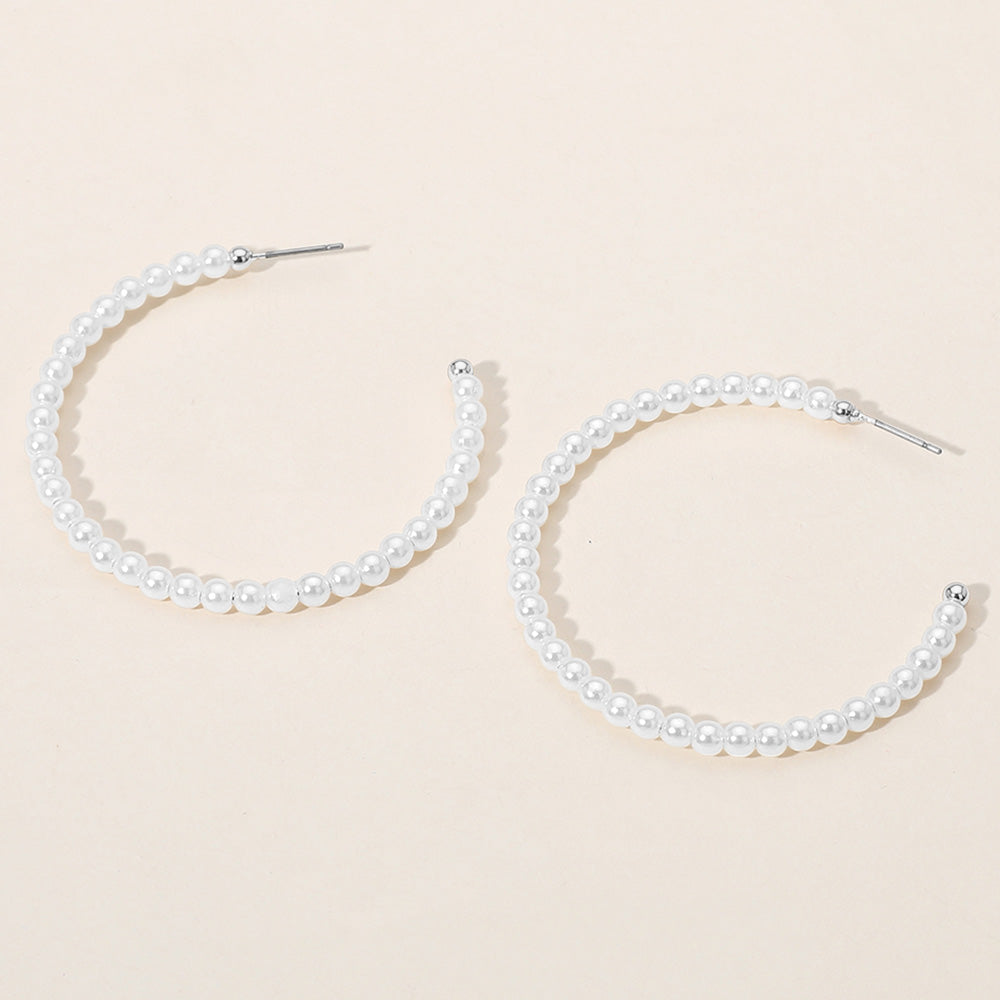 Madeline Love Rhodium, White Pearl Hoop Earrings