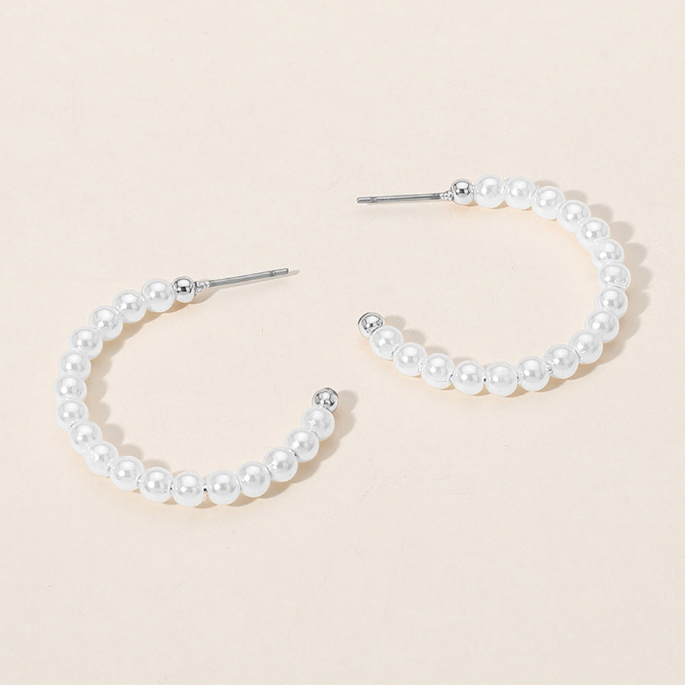 Madeline Love Rhodium, White Pearl Hoop Earrings