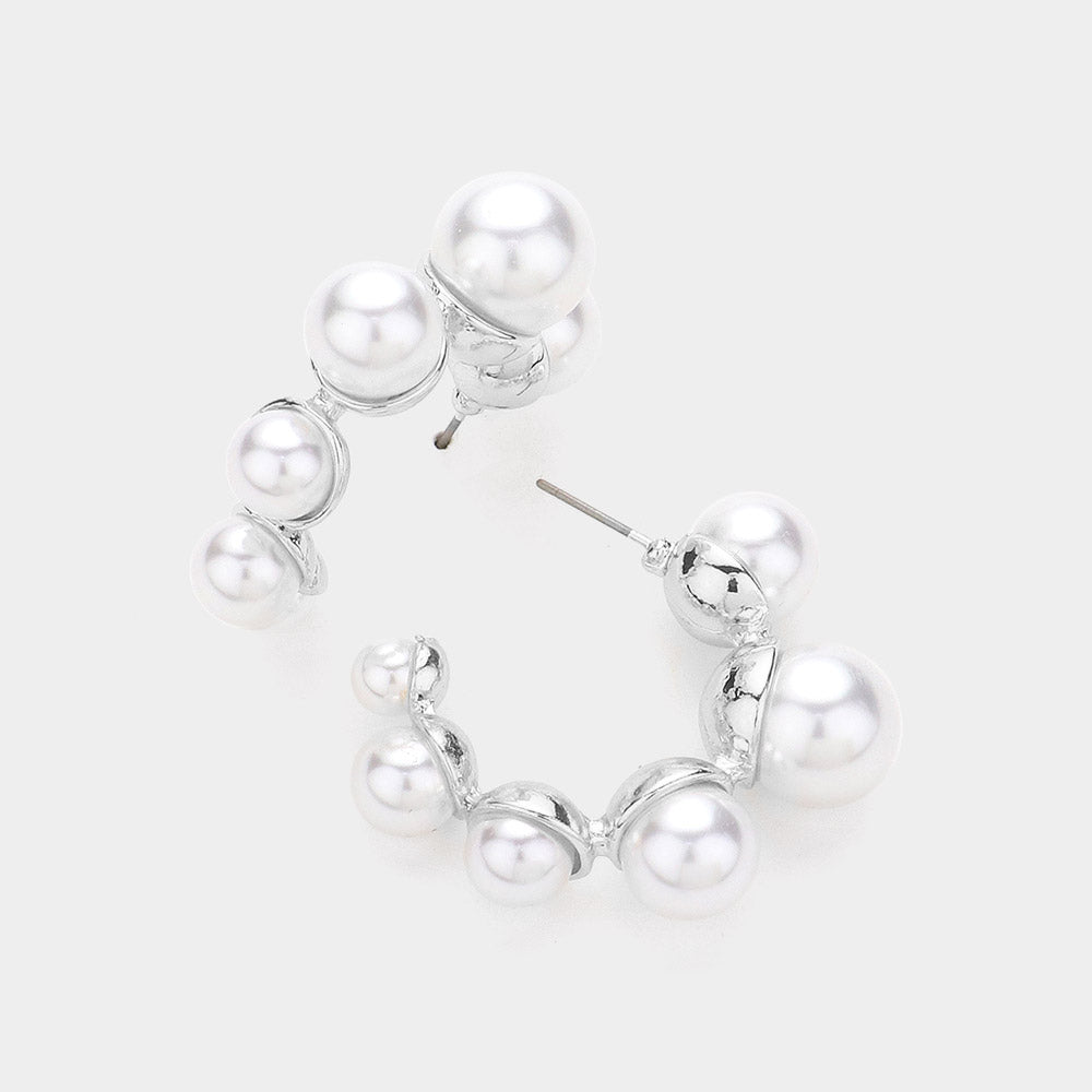 Madeline Love Rhodium Pearl Hoop Earrings