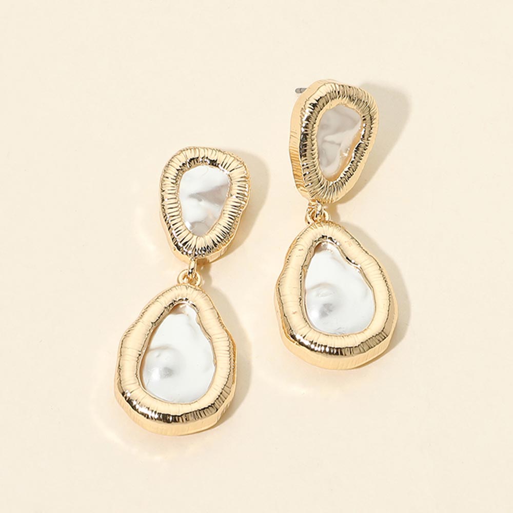 Madeline Love Cream, Gold Irregular Teardrop Pearl Drop Earrings