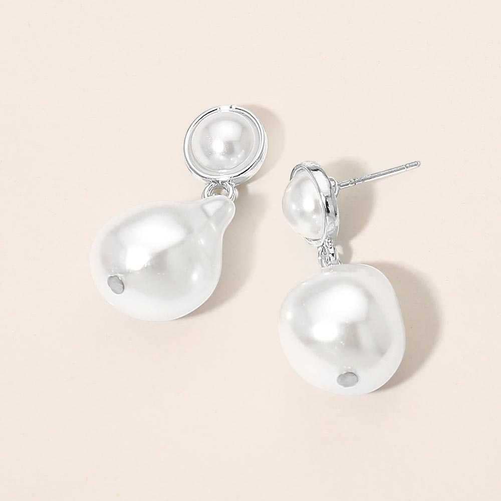 Madeline Love Cream, Rhodium Pearl Drop Earrings