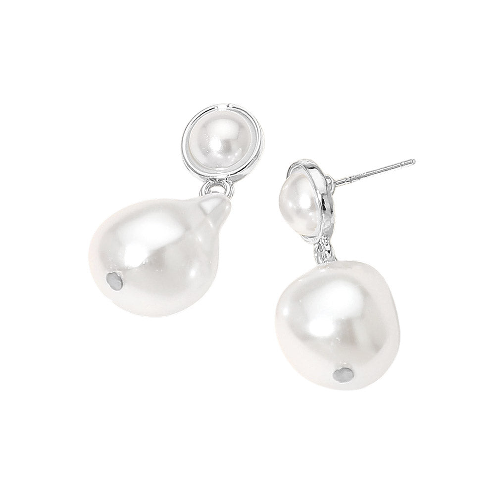 Madeline Love Cream, Rhodium Pearl Drop Earrings - desc