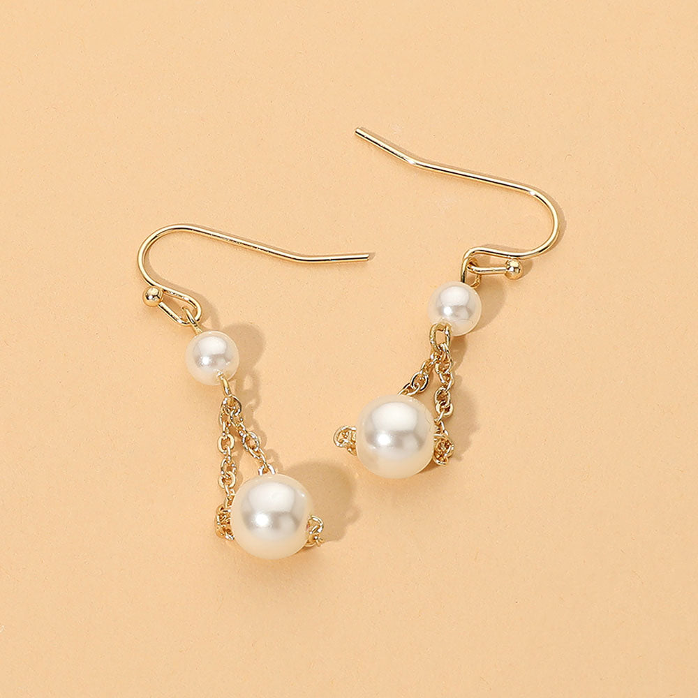 Madeline Love Cream, Gold Pearl Beaded Chain Drop Earrings